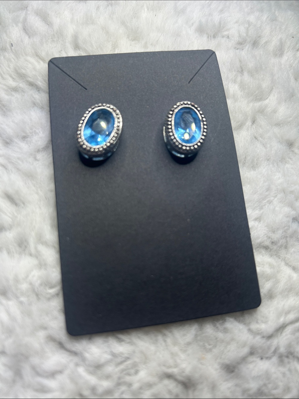 Blue Oval Crystal Stud Earrings - Women Jewelry